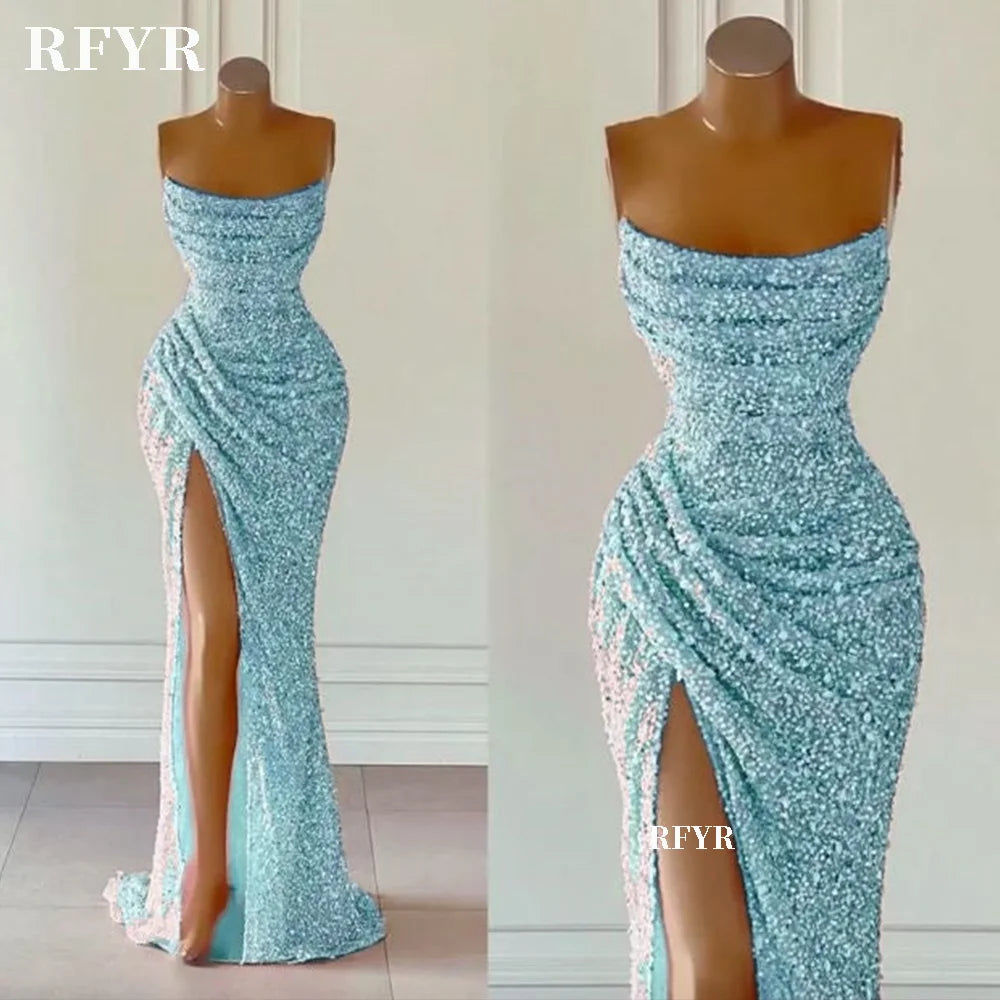 Rosé Glitter Mermaid Evening Gown