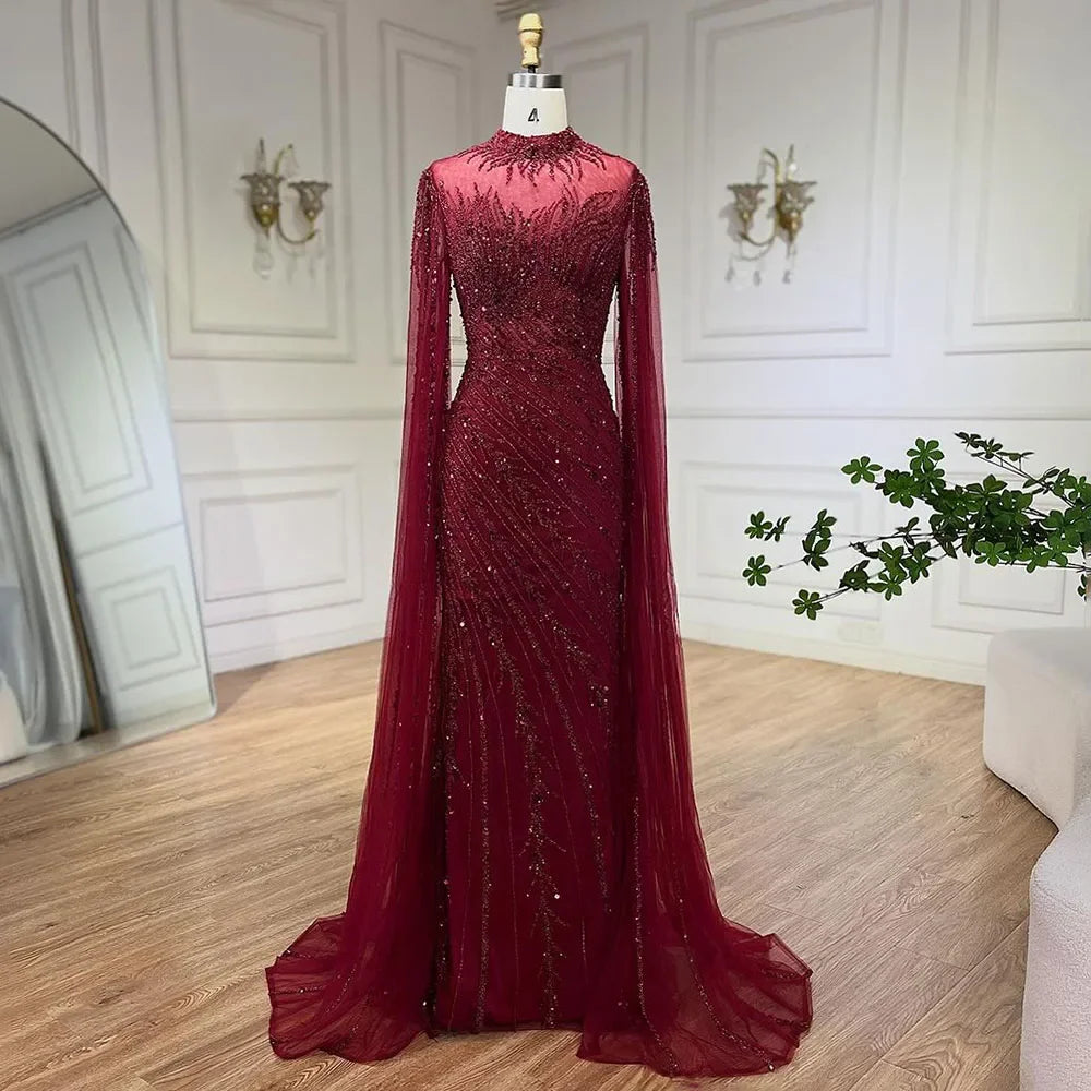 Serene Hill Beaded Cape Mermaid Gown (LA71885A)