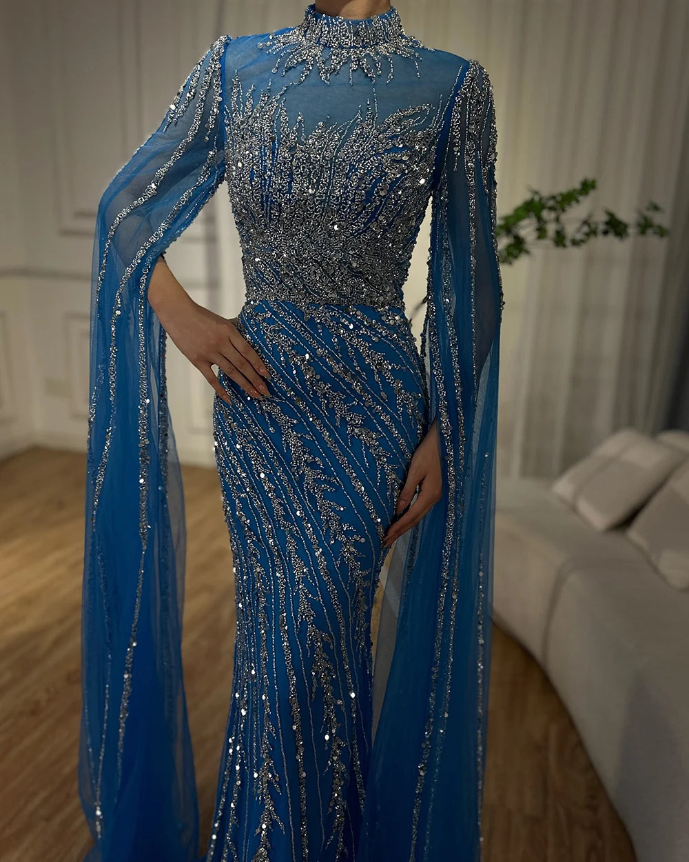 Serene Hill Beaded Cape Mermaid Gown (LA71885A)