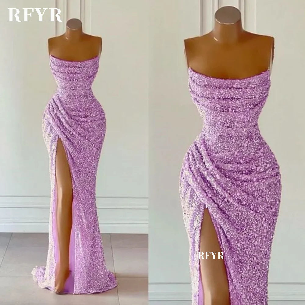 Rosé Glitter Mermaid Evening Gown