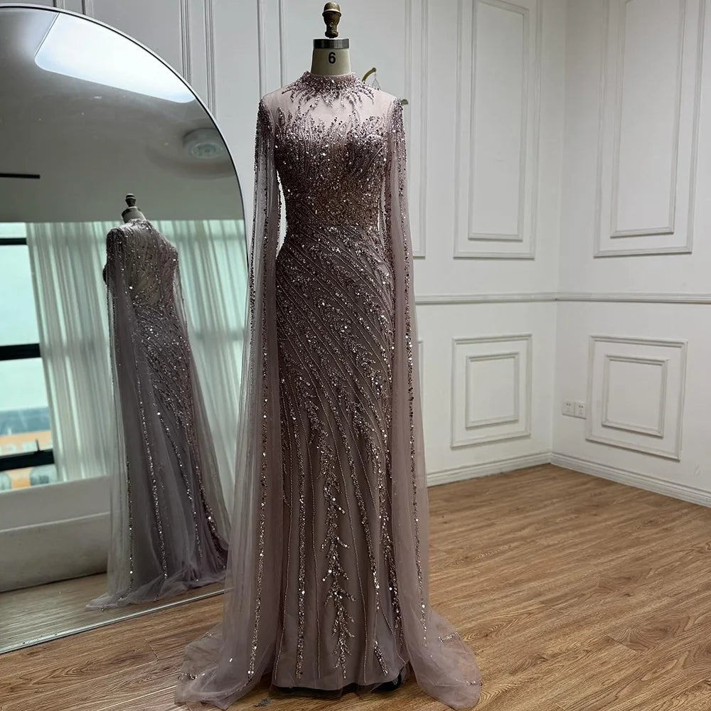 Serene Hill Beaded Cape Mermaid Gown (LA71885A)
