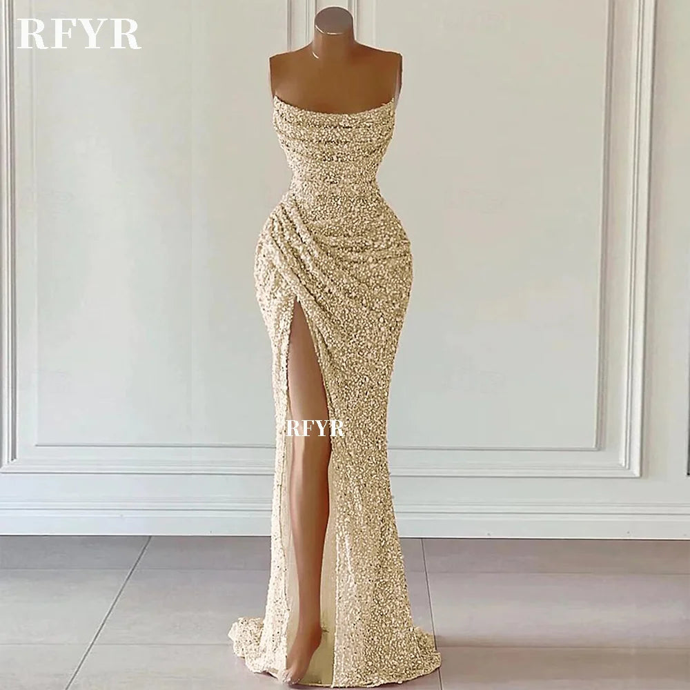Rosé Glitter Mermaid Evening Gown