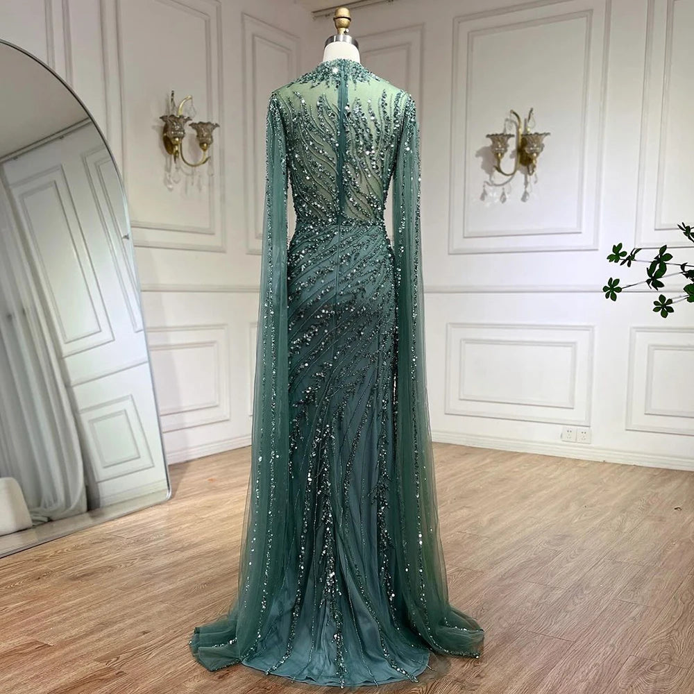 Serene Hill Beaded Cape Mermaid Gown (LA71885A)