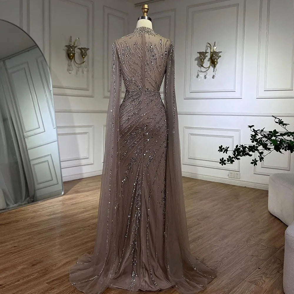 Serene Hill Beaded Cape Mermaid Gown (LA71885A)