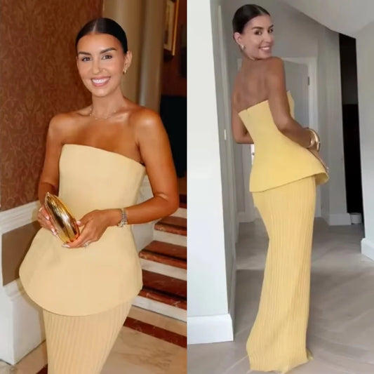 Sunlit Chiffon Column Evening Dress
