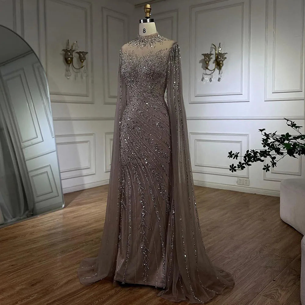 Serene Hill Beaded Cape Mermaid Gown (LA71885A)