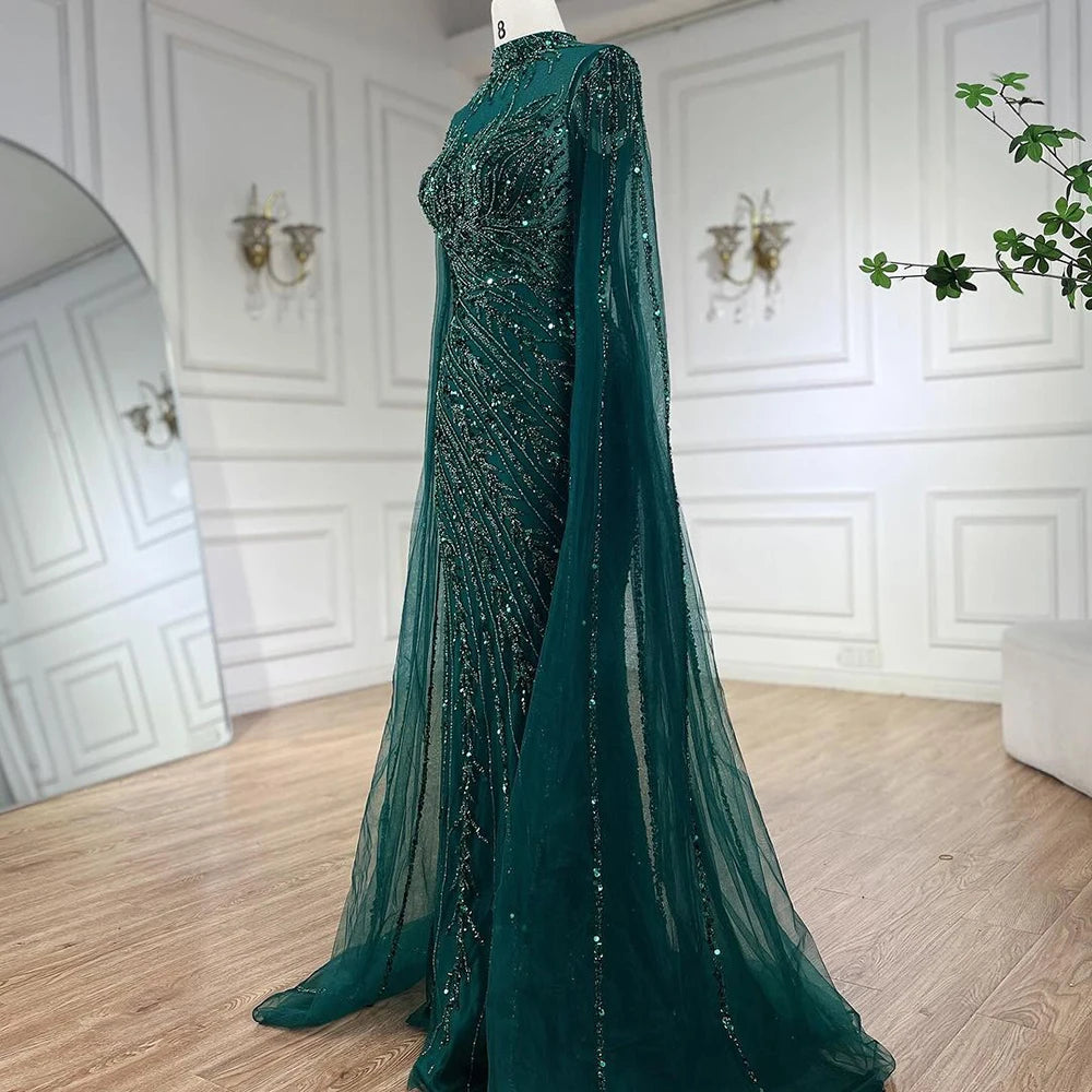 Serene Hill Beaded Cape Mermaid Gown (LA71885A)