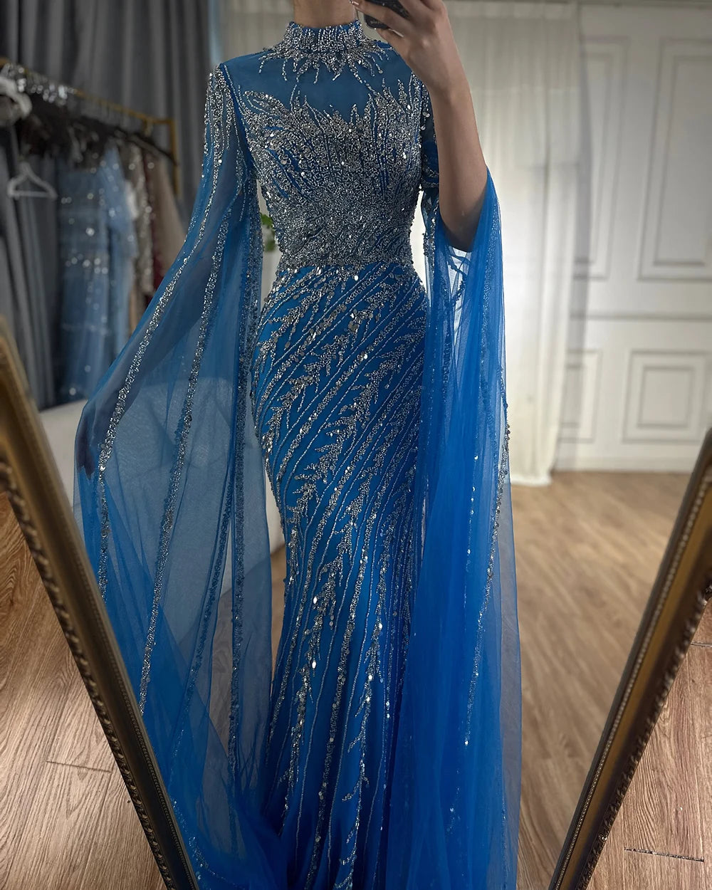 Serene Hill Beaded Cape Mermaid Gown (LA71885A)