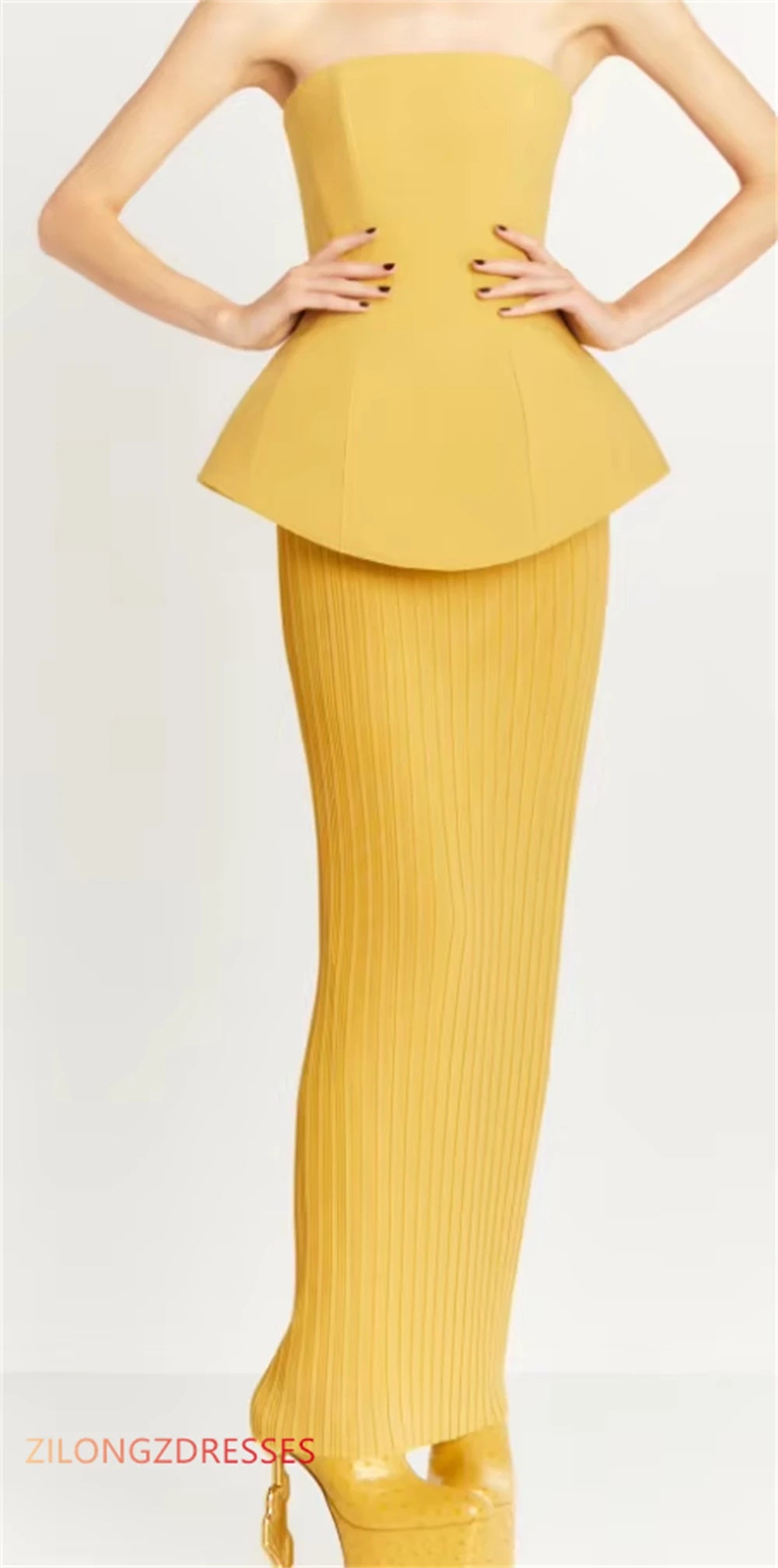 Sunlit Chiffon Column Evening Dress