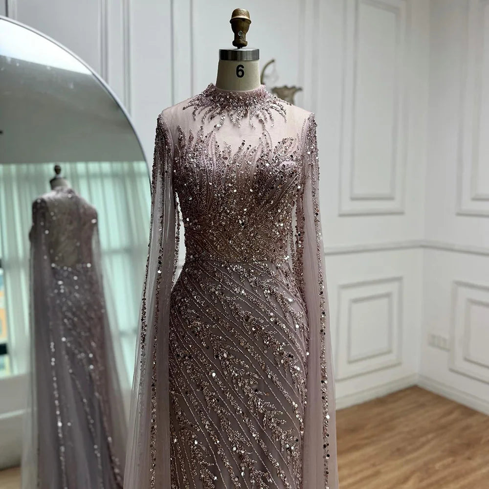 Serene Hill Beaded Cape Mermaid Gown (LA71885A)