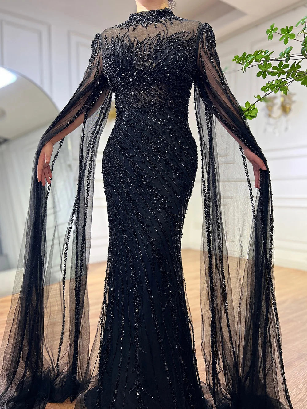 Serene Hill Beaded Cape Mermaid Gown (LA71885A)