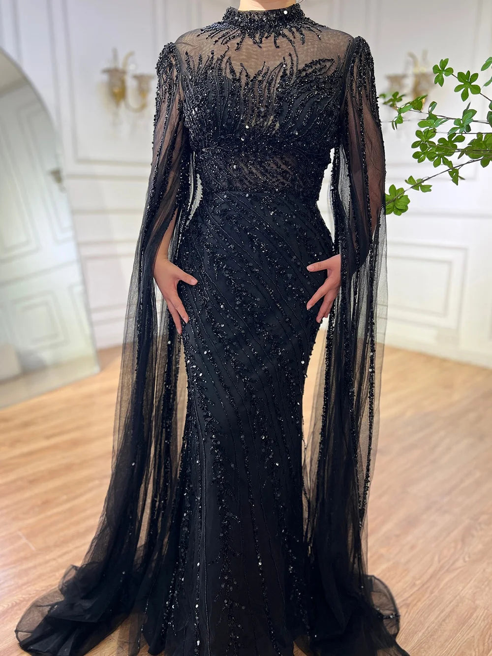 Serene Hill Beaded Cape Mermaid Gown (LA71885A)