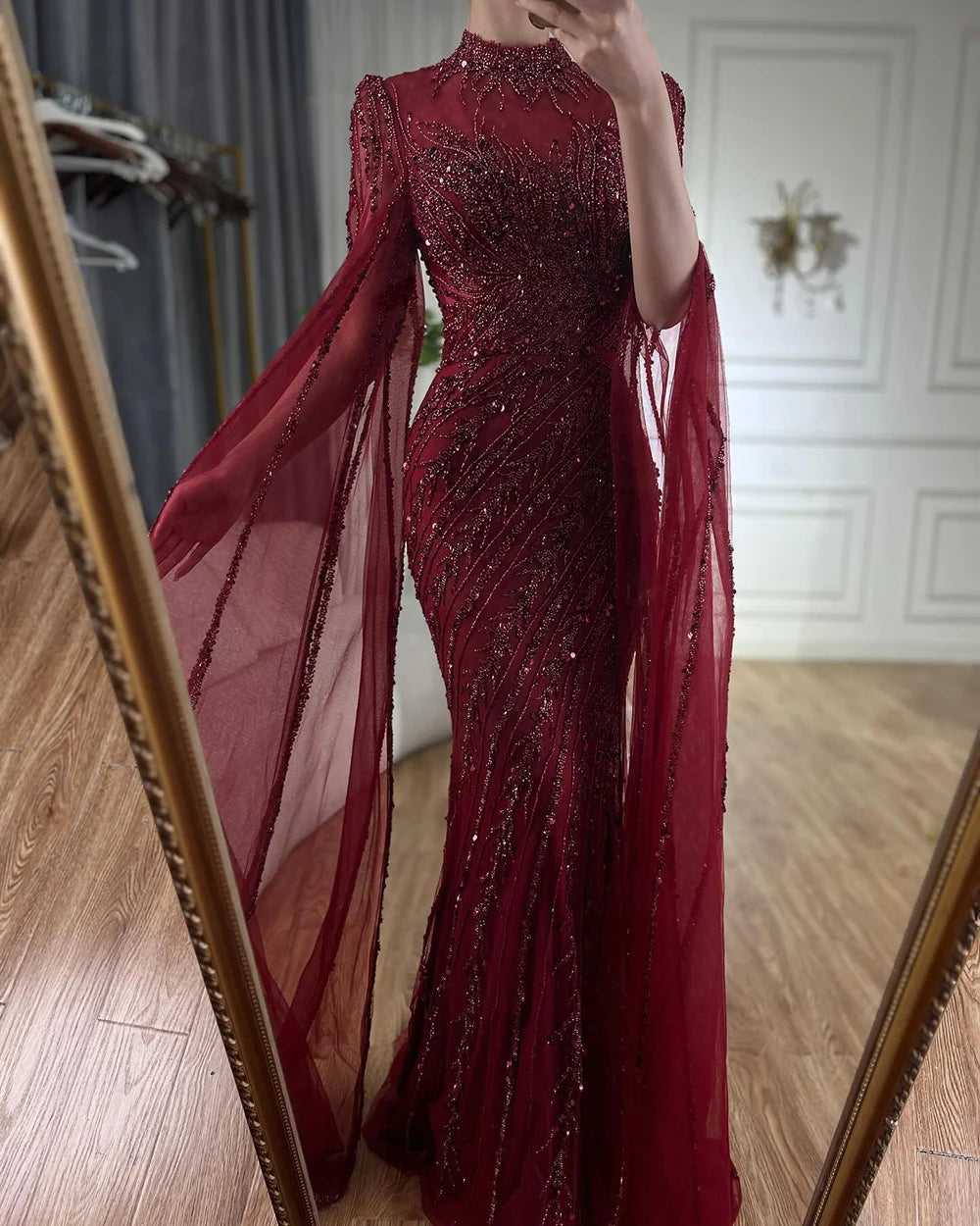 Serene Hill Beaded Cape Mermaid Gown (LA71885A)