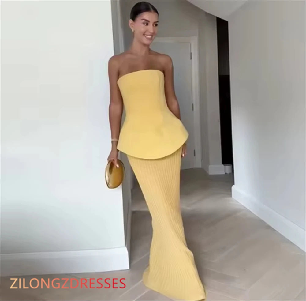 Sunlit Chiffon Column Evening Dress