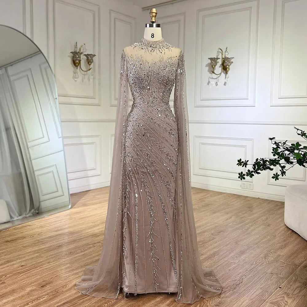 Serene Hill Beaded Cape Mermaid Gown (LA71885A)
