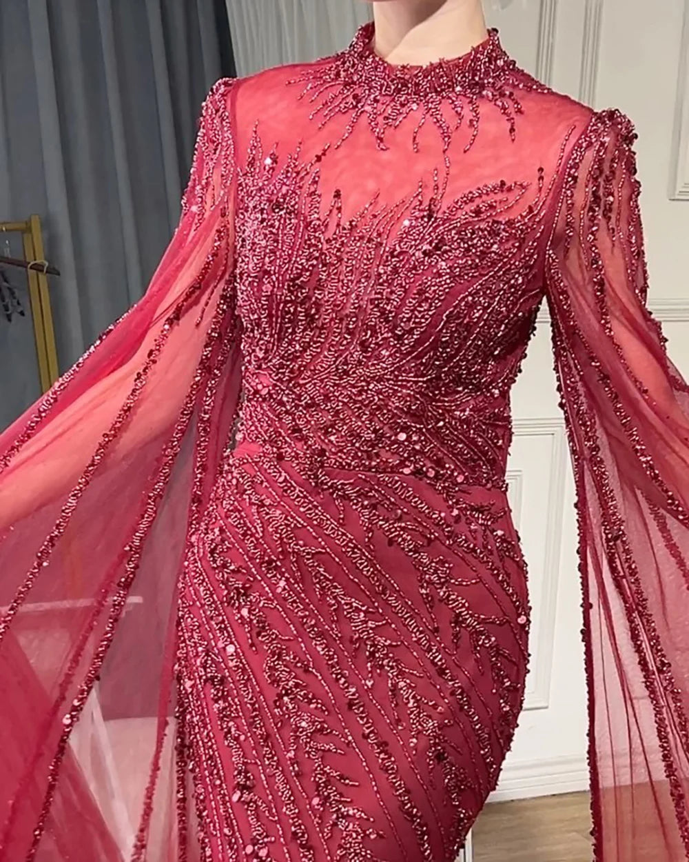 Serene Hill Beaded Cape Mermaid Gown (LA71885A)