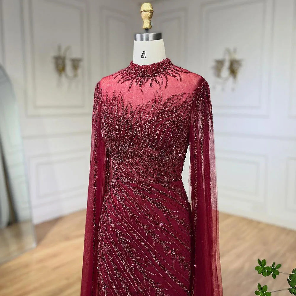 Serene Hill Beaded Cape Mermaid Gown (LA71885A)