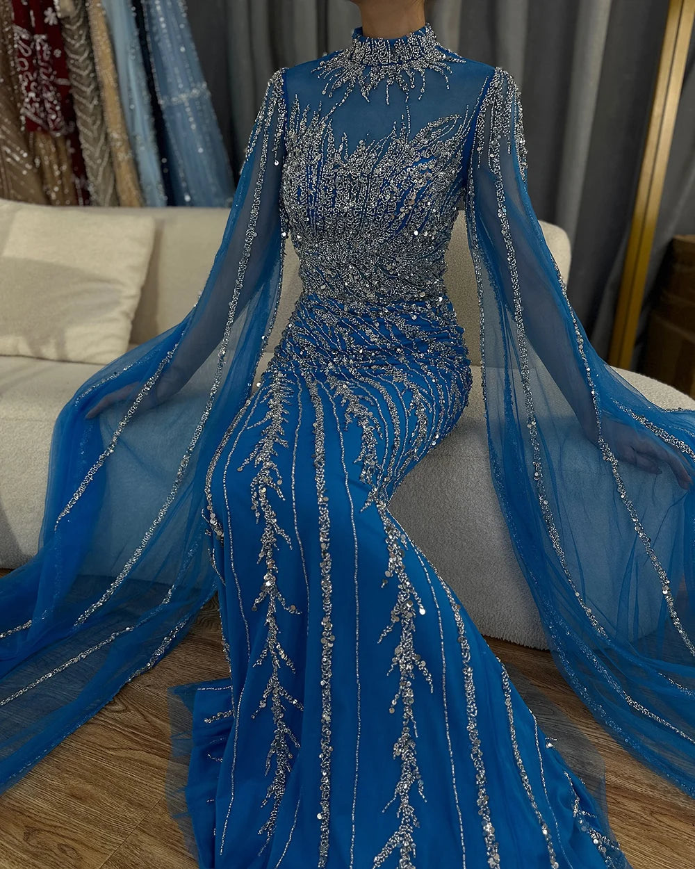 Serene Hill Beaded Cape Mermaid Gown (LA71885A)
