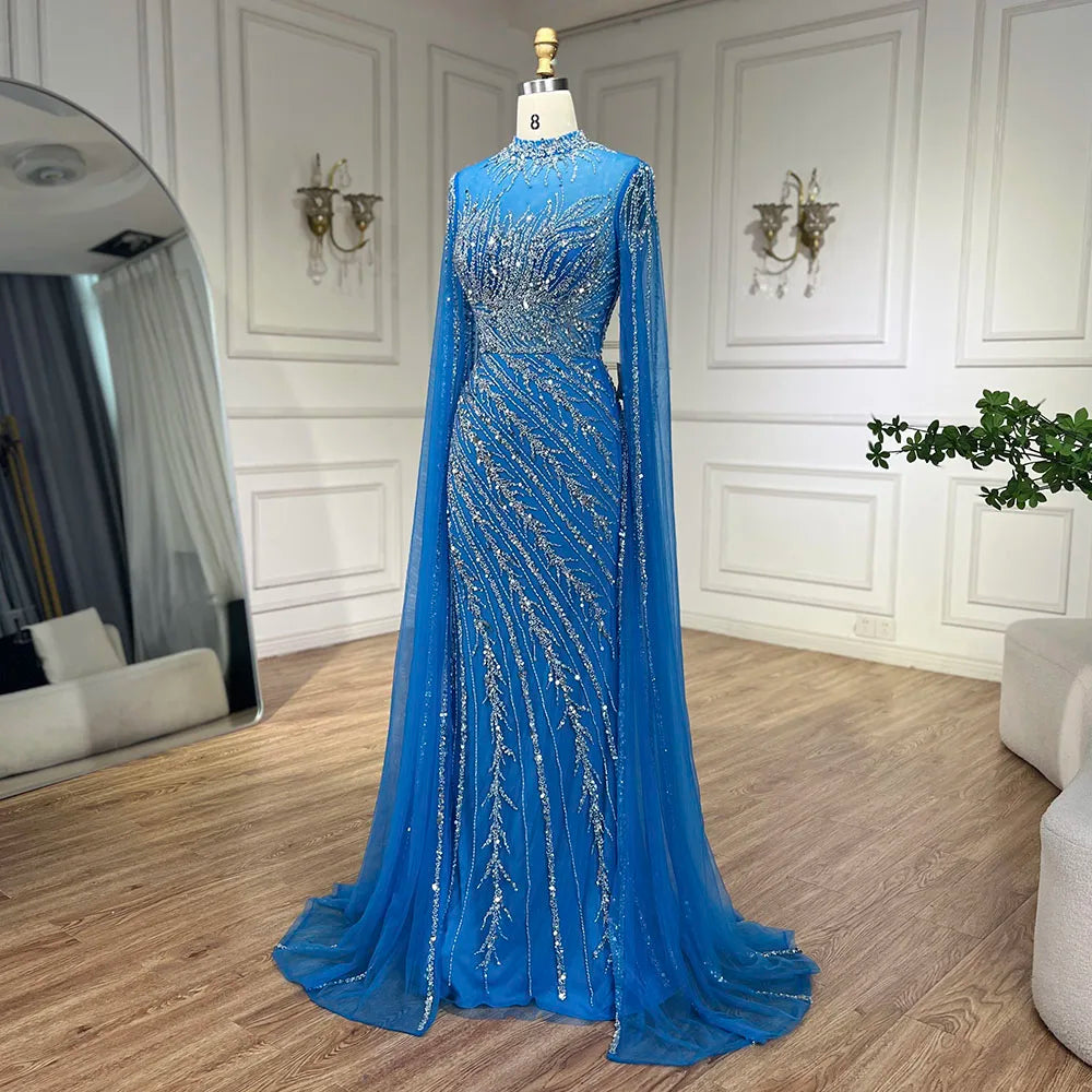 Serene Hill Beaded Cape Mermaid Gown (LA71885A)