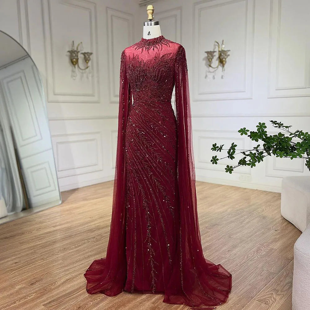 Serene Hill Beaded Cape Mermaid Gown (LA71885A)