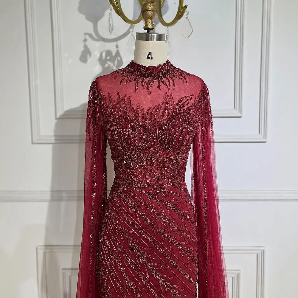Serene Hill Beaded Cape Mermaid Gown (LA71885A)