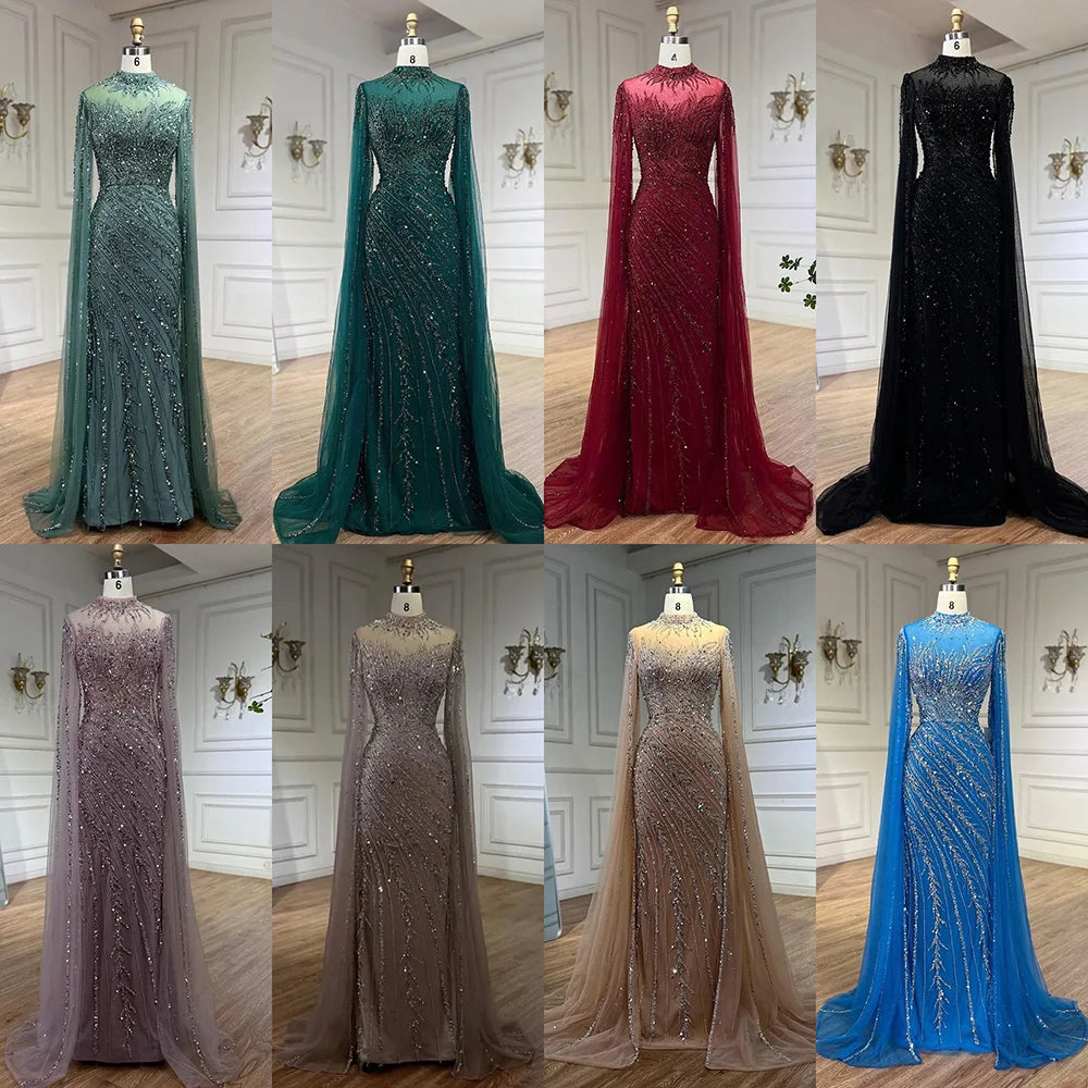 Serene Hill Beaded Cape Mermaid Gown (LA71885A)