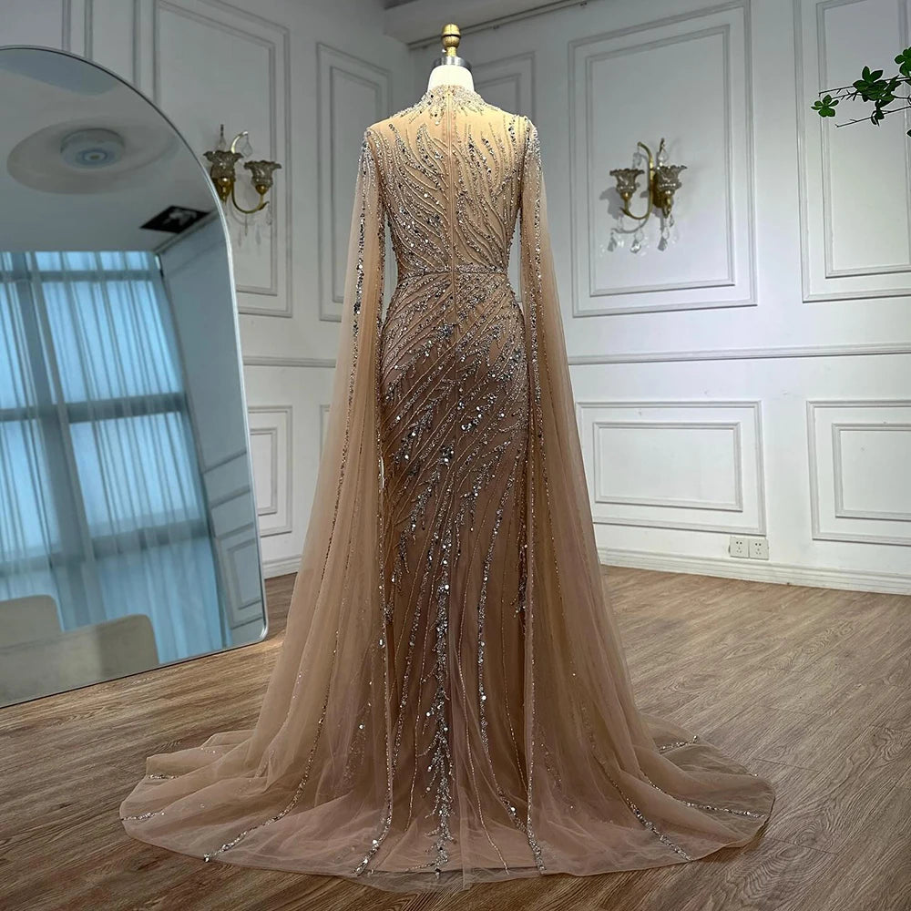 Serene Hill Beaded Cape Mermaid Gown (LA71885A)