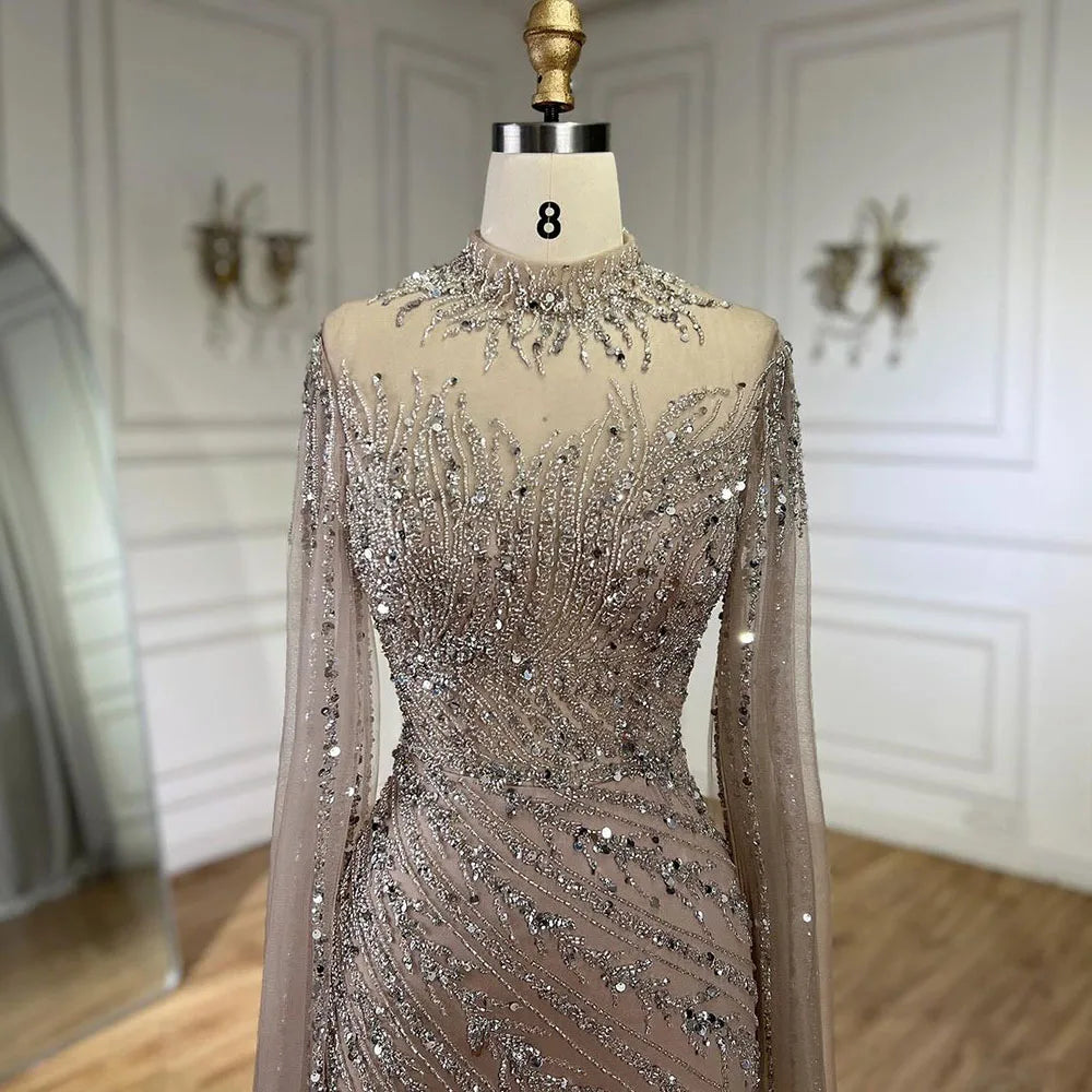 Serene Hill Beaded Cape Mermaid Gown (LA71885A)