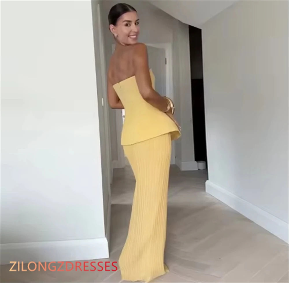 Sunlit Chiffon Column Evening Dress