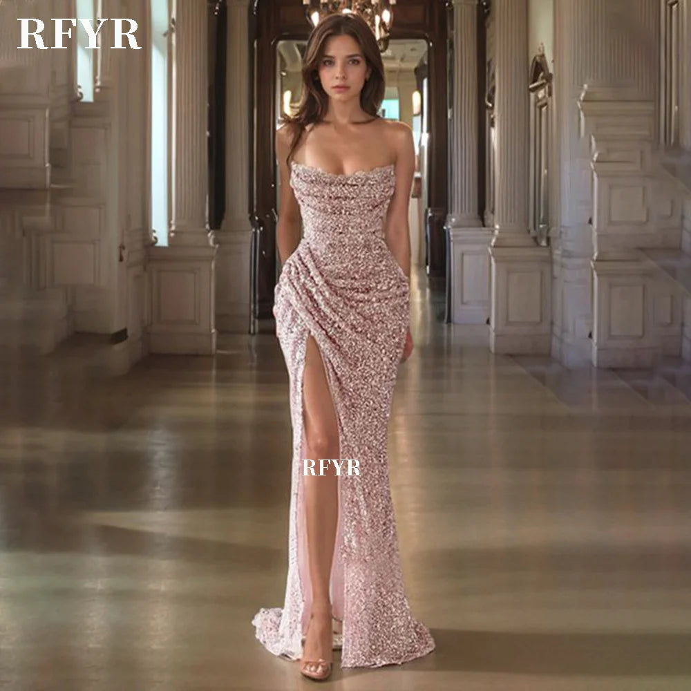 Rosé Glitter Mermaid Evening Gown