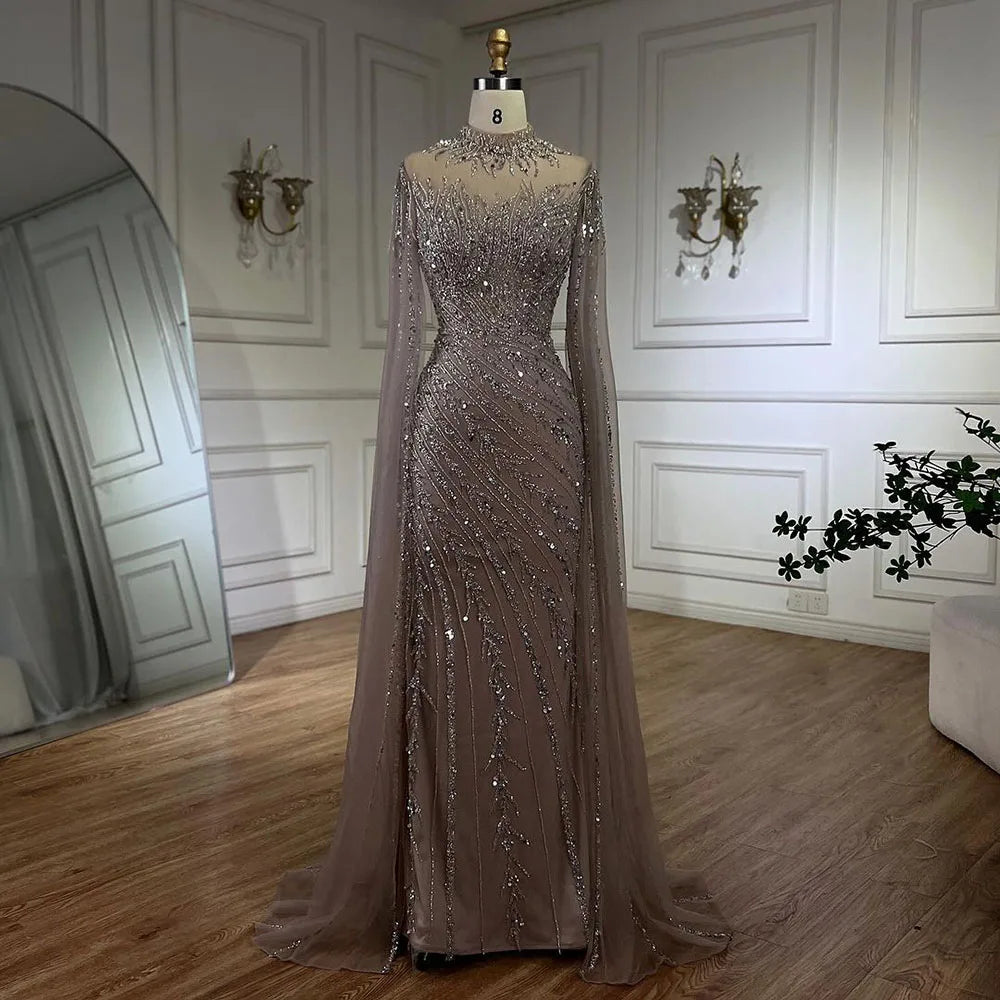 Serene Hill Beaded Cape Mermaid Gown (LA71885A)