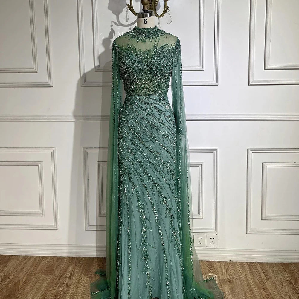 Serene Hill Beaded Cape Mermaid Gown (LA71885A)