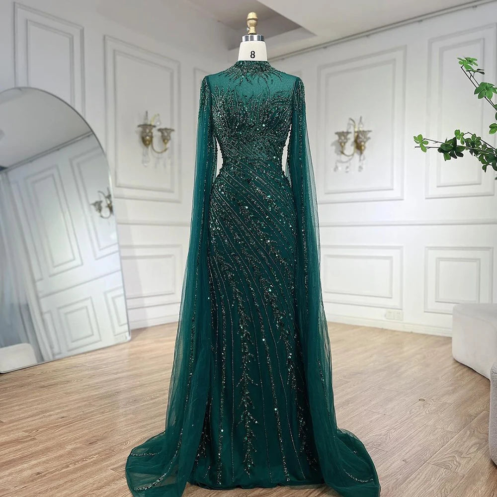 Serene Hill Beaded Cape Mermaid Gown (LA71885A)