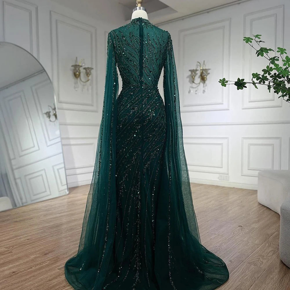 Serene Hill Beaded Cape Mermaid Gown (LA71885A)