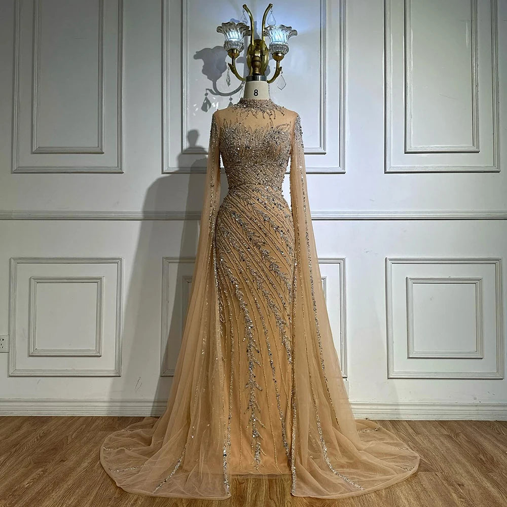 Serene Hill Beaded Cape Mermaid Gown (LA71885A)