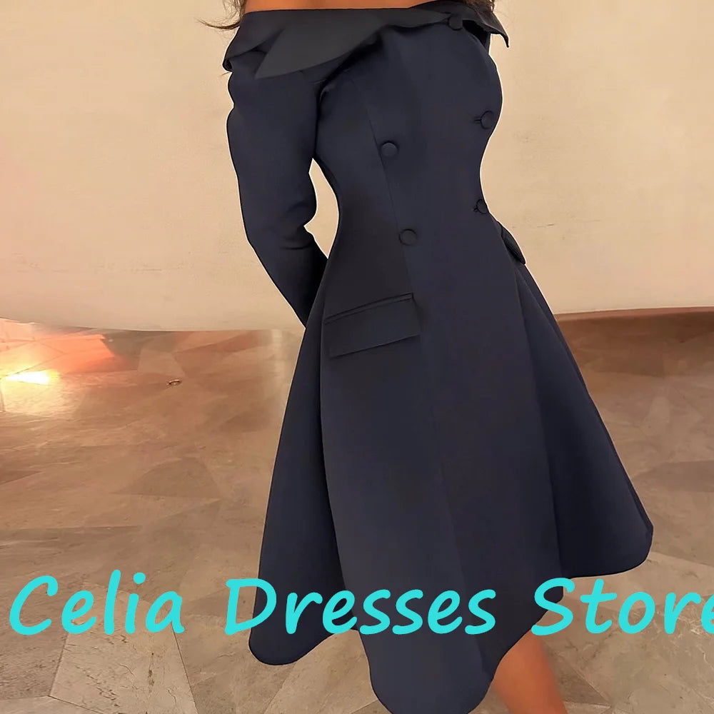 Jet Black Jersey Tea-Length A-Line Dress