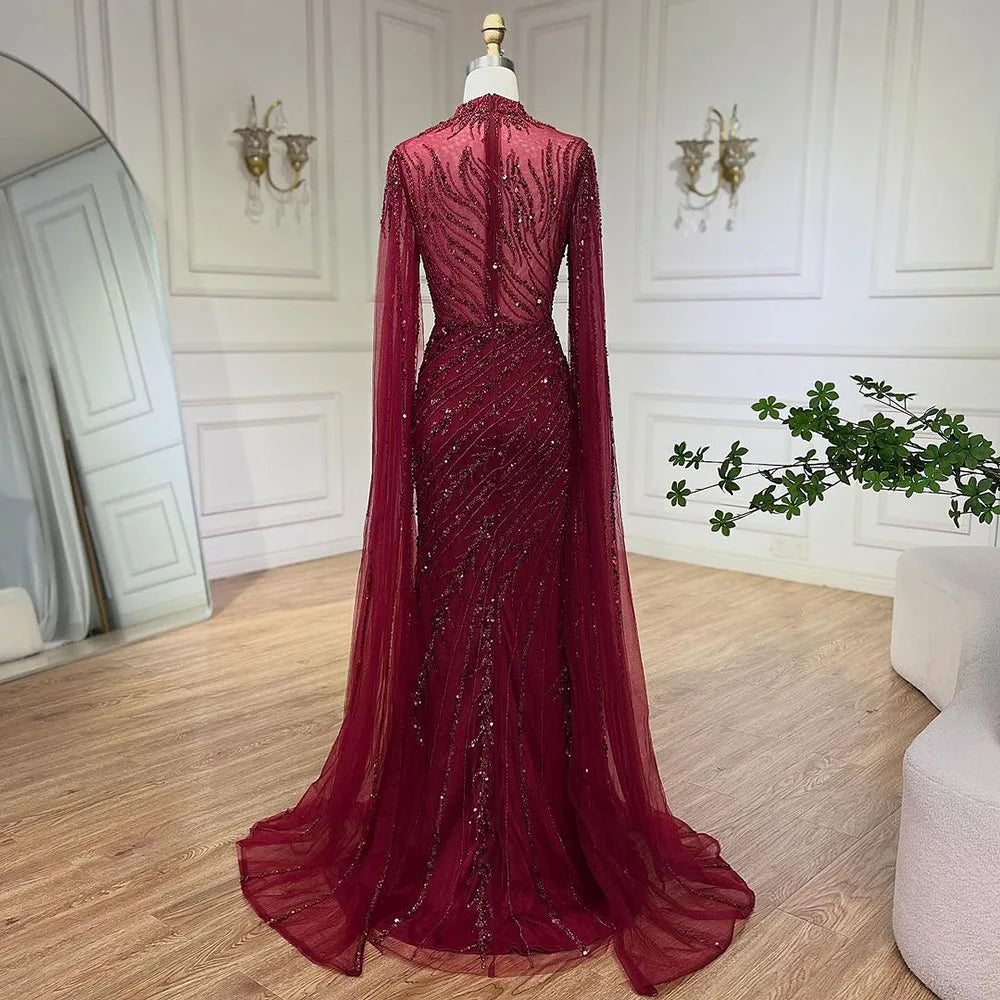 Serene Hill Beaded Cape Mermaid Gown (LA71885A)