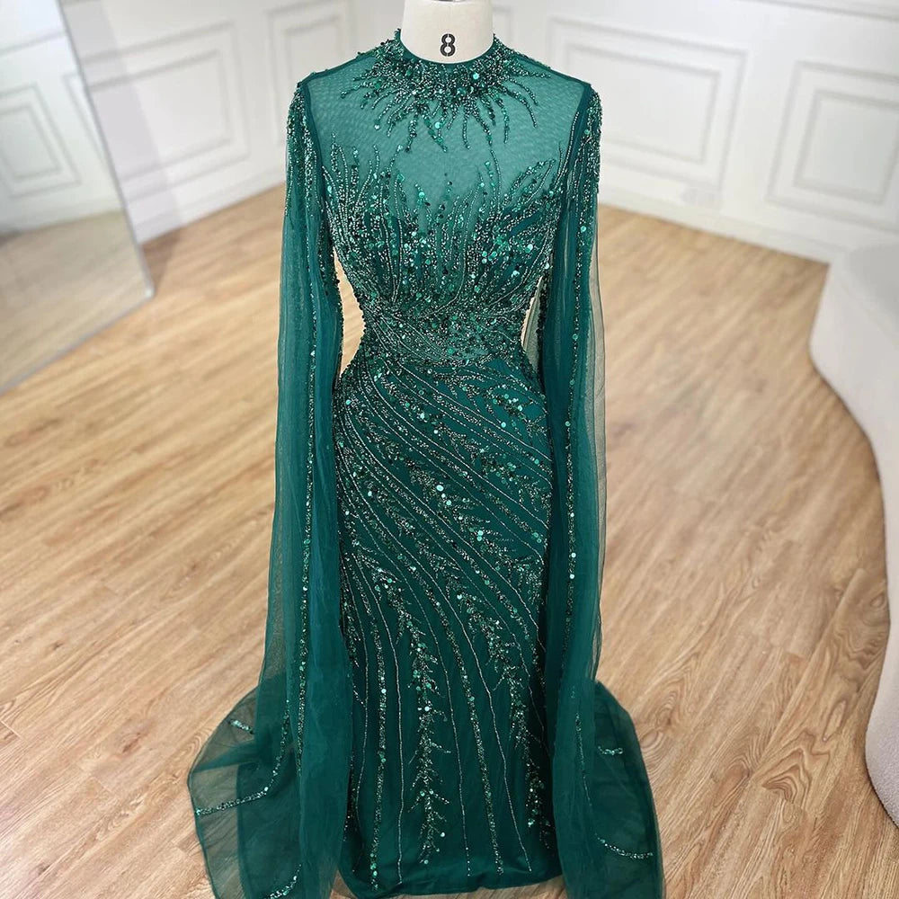 Serene Hill Beaded Cape Mermaid Gown (LA71885A)