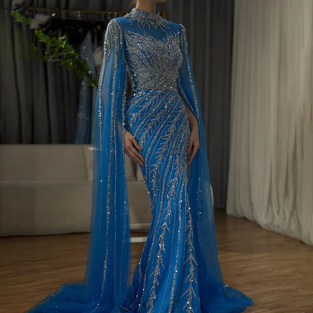 Serene Hill Beaded Cape Mermaid Gown (LA71885A)