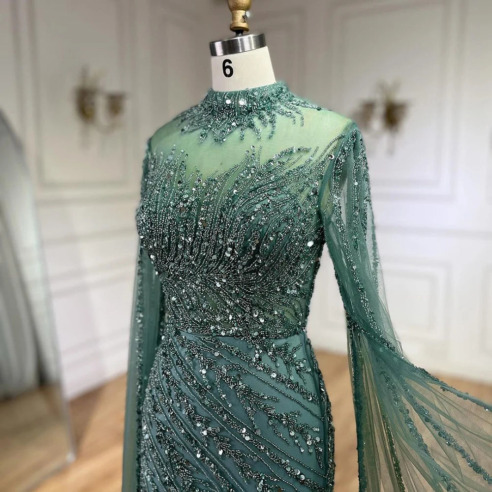 Serene Hill Beaded Cape Mermaid Gown (LA71885A)