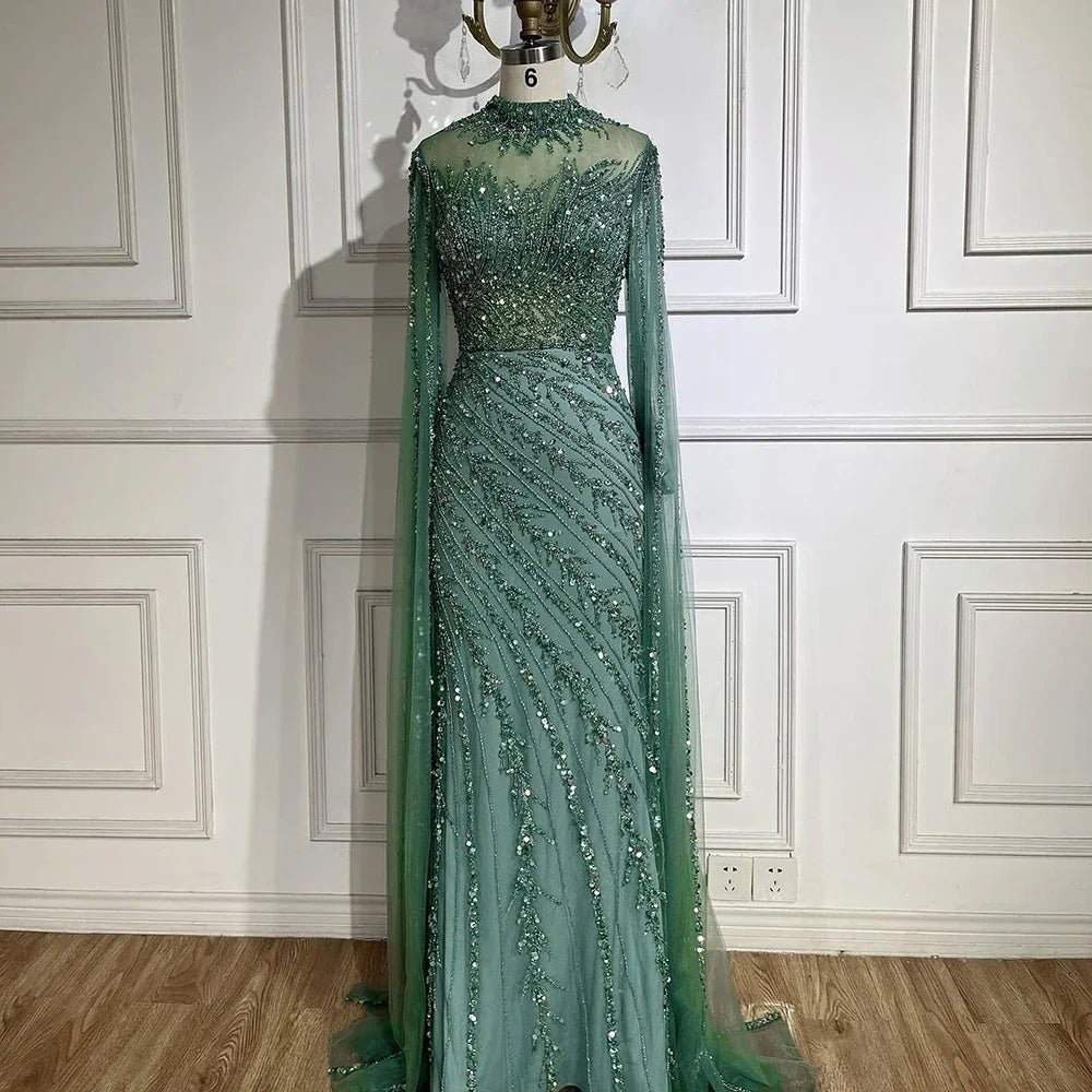 Serene Hill Beaded Cape Mermaid Gown (LA71885A)