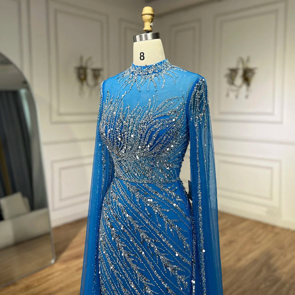 Serene Hill Beaded Cape Mermaid Gown (LA71885A)