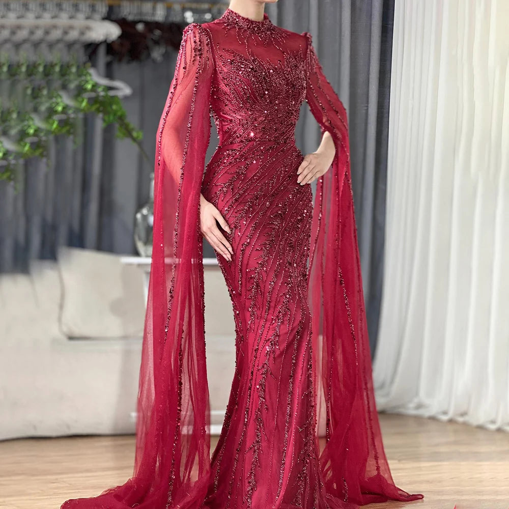Serene Hill Beaded Cape Mermaid Gown (LA71885A)