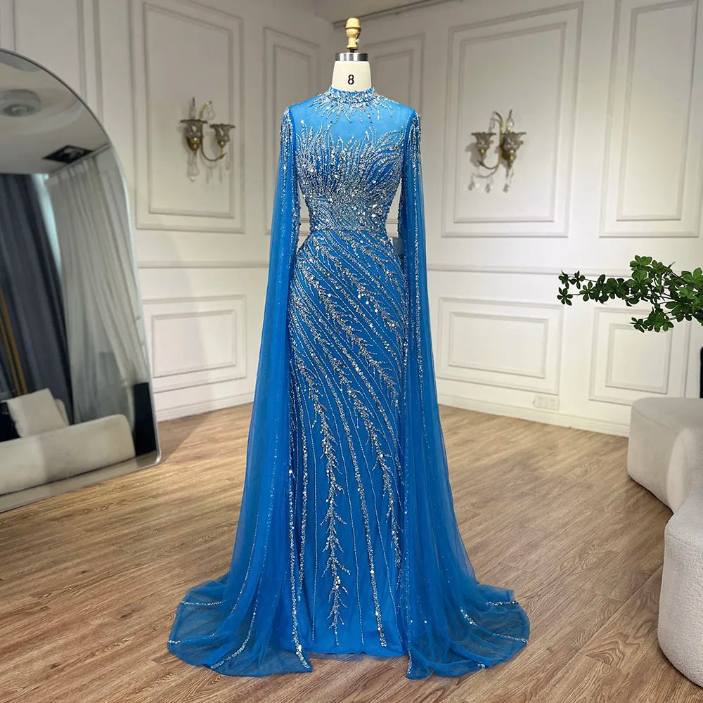 Serene Hill Beaded Cape Mermaid Gown (LA71885A)