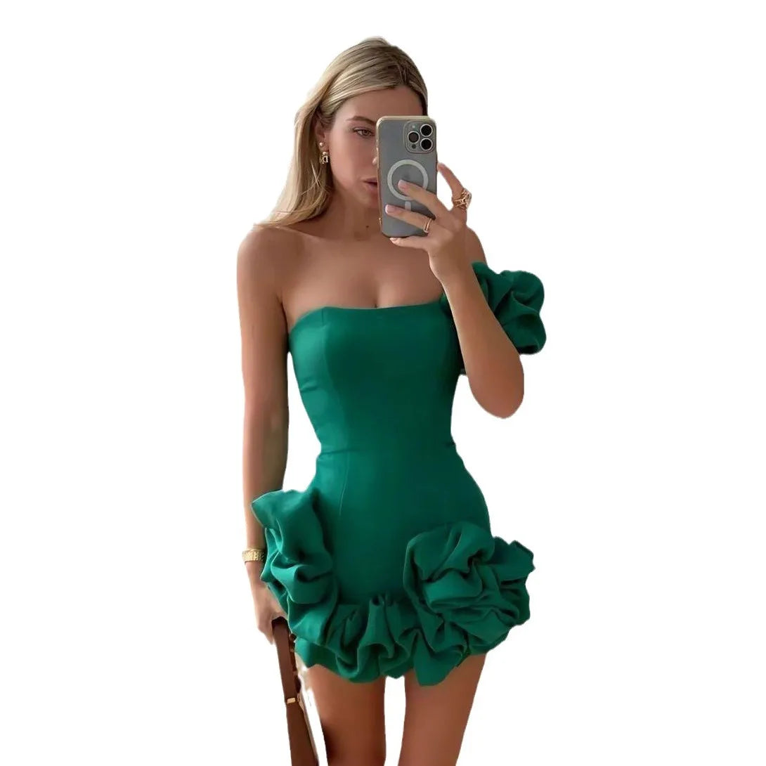 Monogram Pod-Waist One-Shoulder Maxi