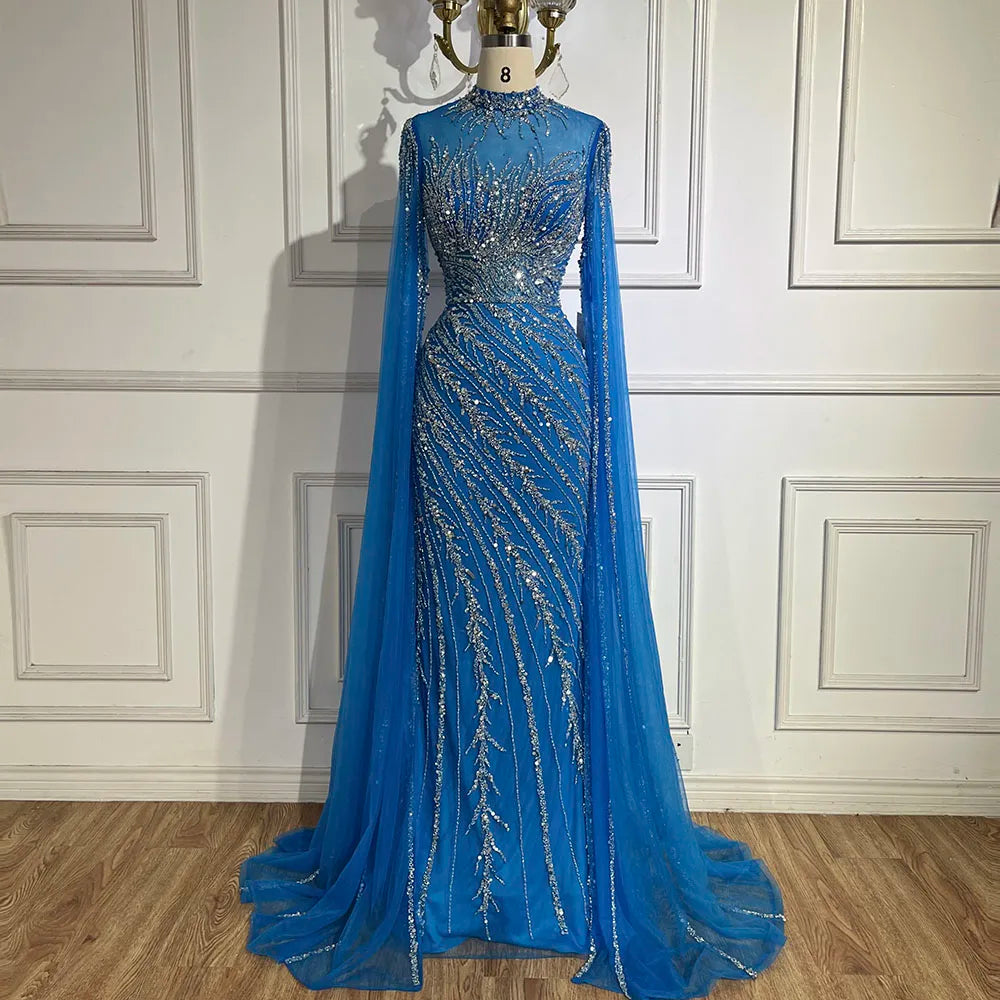 Serene Hill Beaded Cape Mermaid Gown (LA71885A)