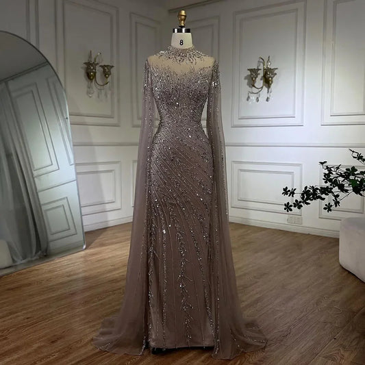 Serene Hill Beaded Cape Mermaid Gown (LA71885A)
