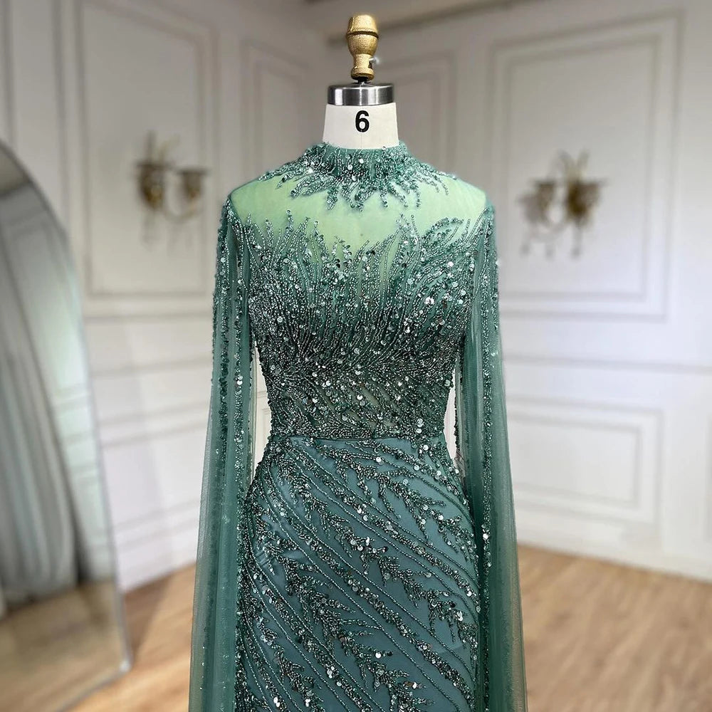 Serene Hill Beaded Cape Mermaid Gown (LA71885A)
