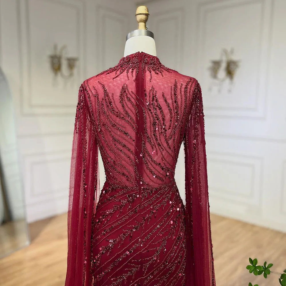 Serene Hill Beaded Cape Mermaid Gown (LA71885A)