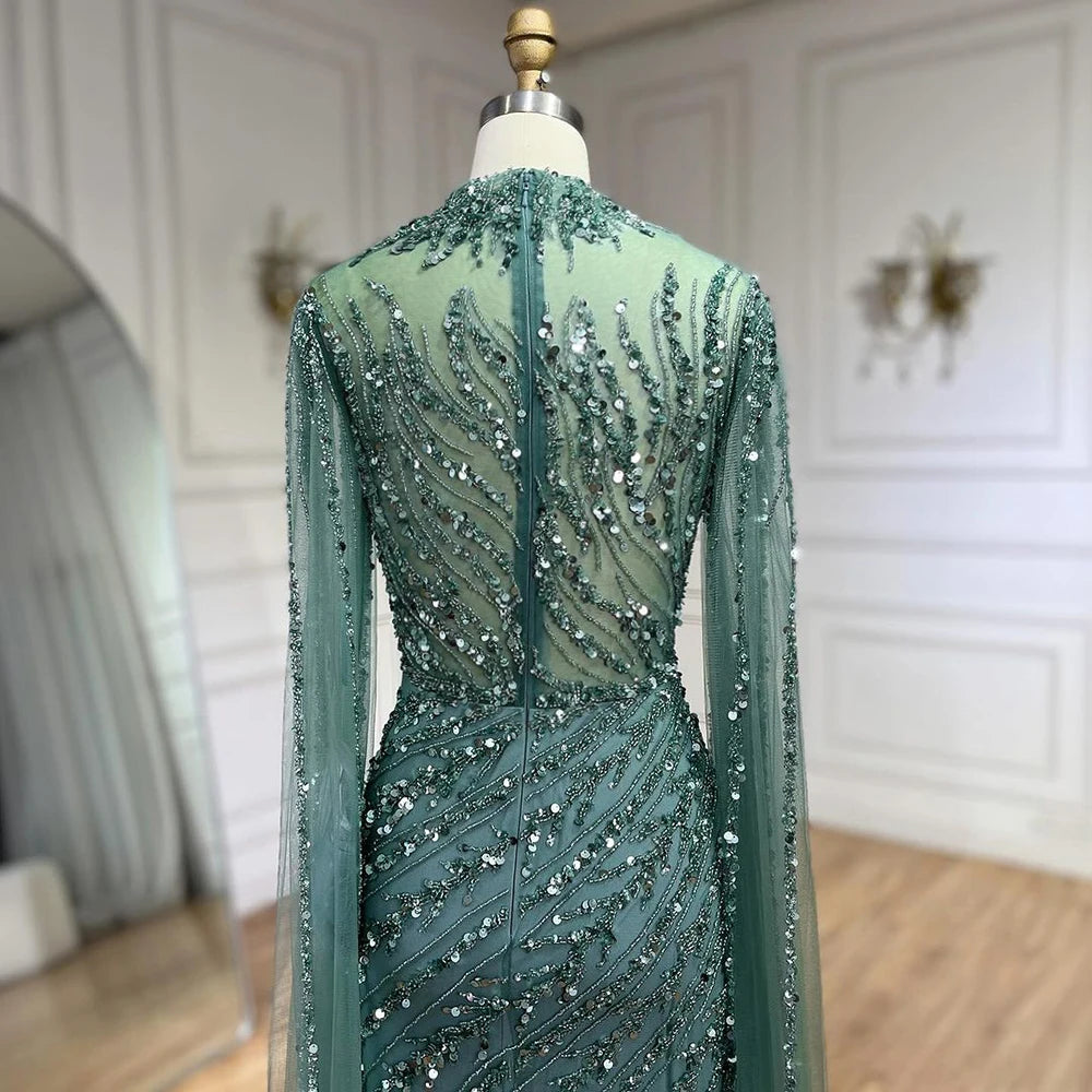 Serene Hill Beaded Cape Mermaid Gown (LA71885A)